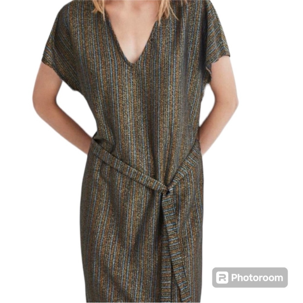 Zara Blue Gold Rust Striped Dress